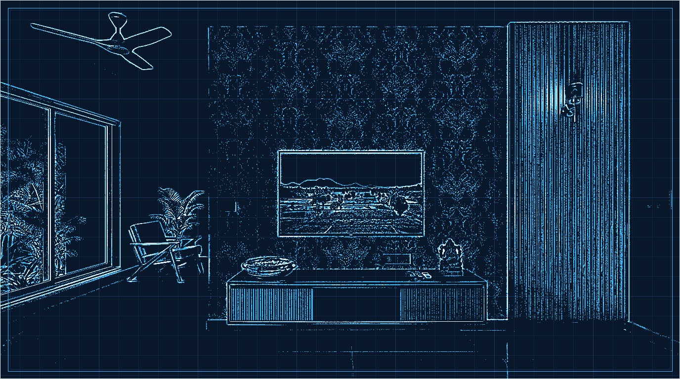 Architectural CAD blueprint line elevation of living room
