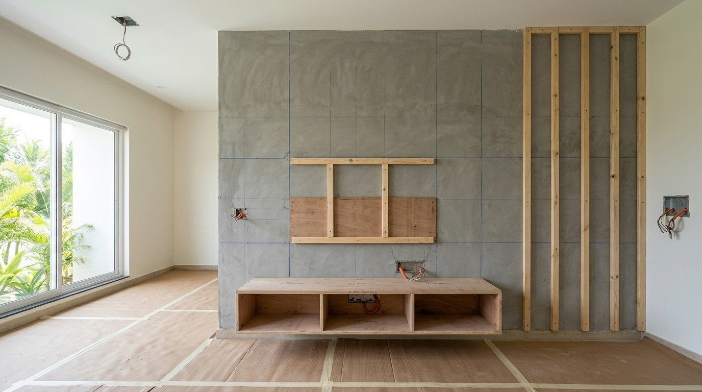 Interior carpentry framing and materialization stage