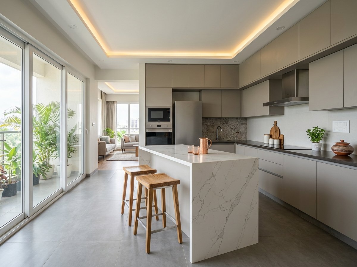 Calacatta Quartz Island Kitchen
