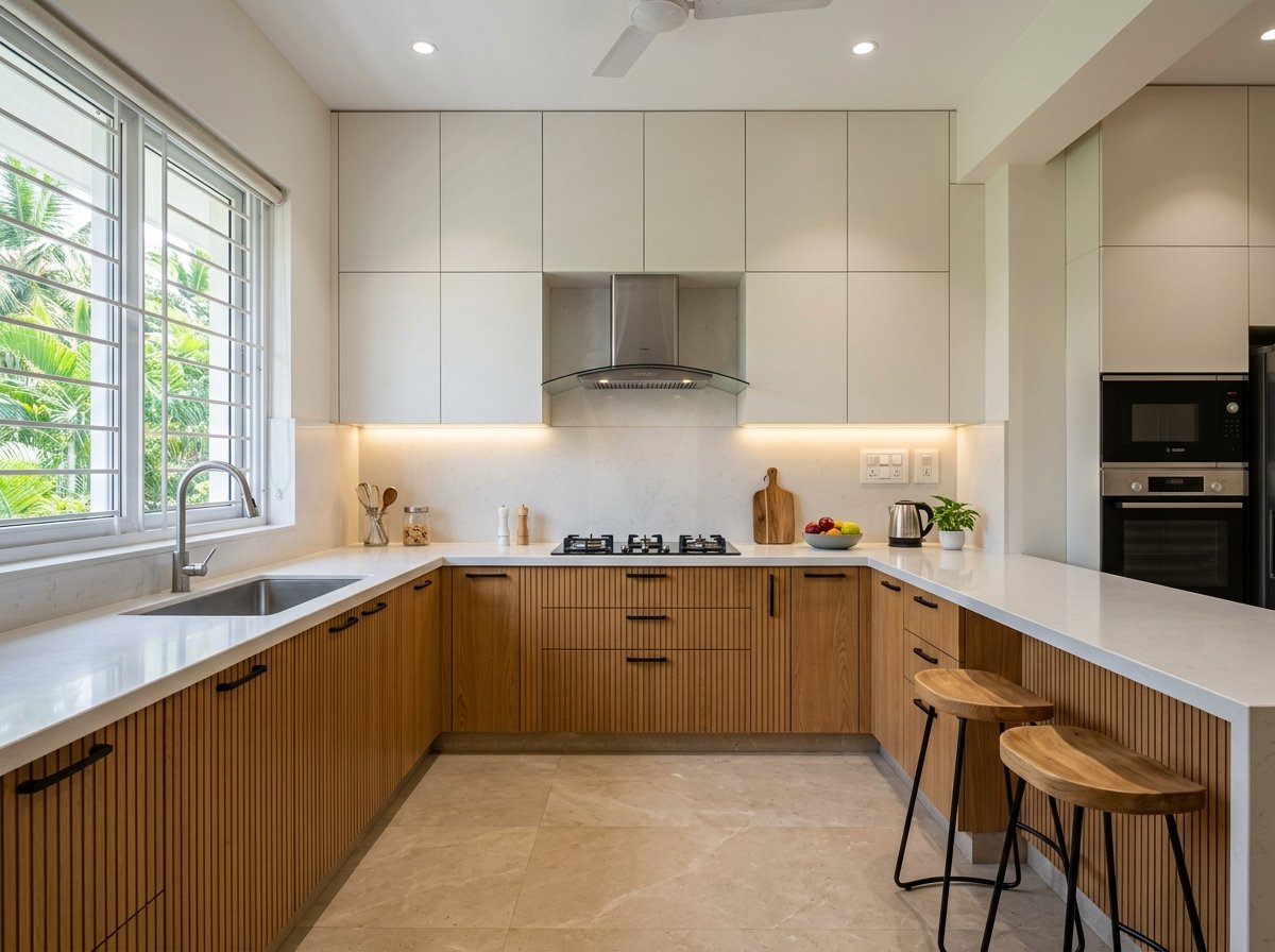 U-Shaped Fluted Oak Kitchen