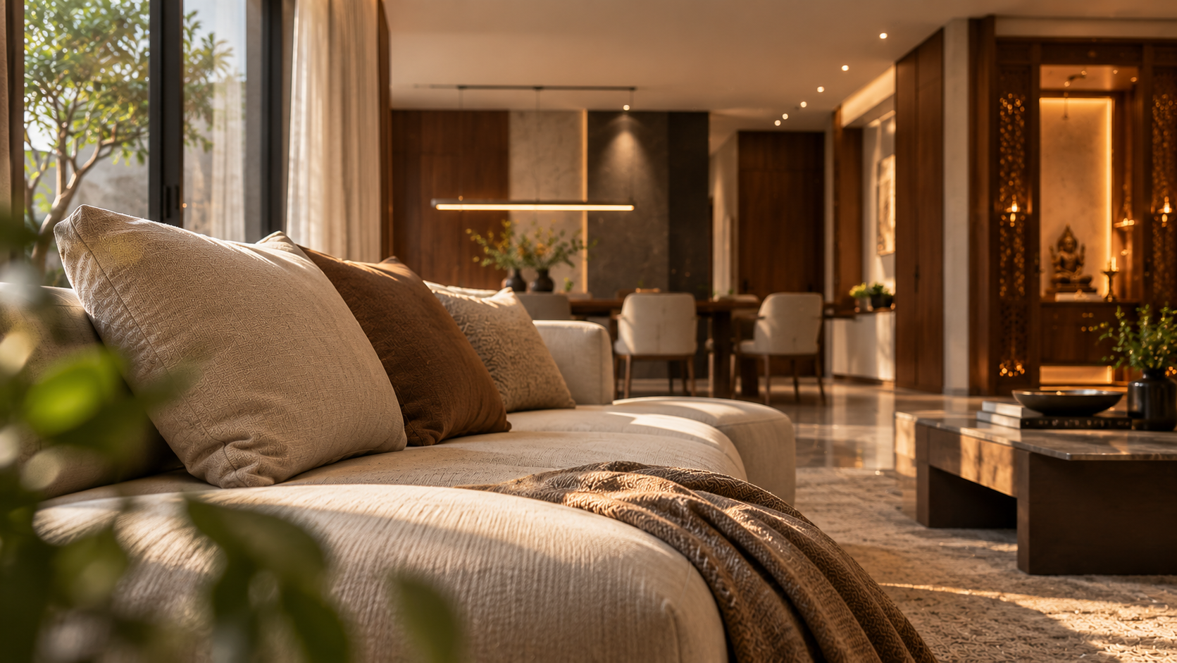 Tactile Linen Fabrics and Warm Amber Illumination
